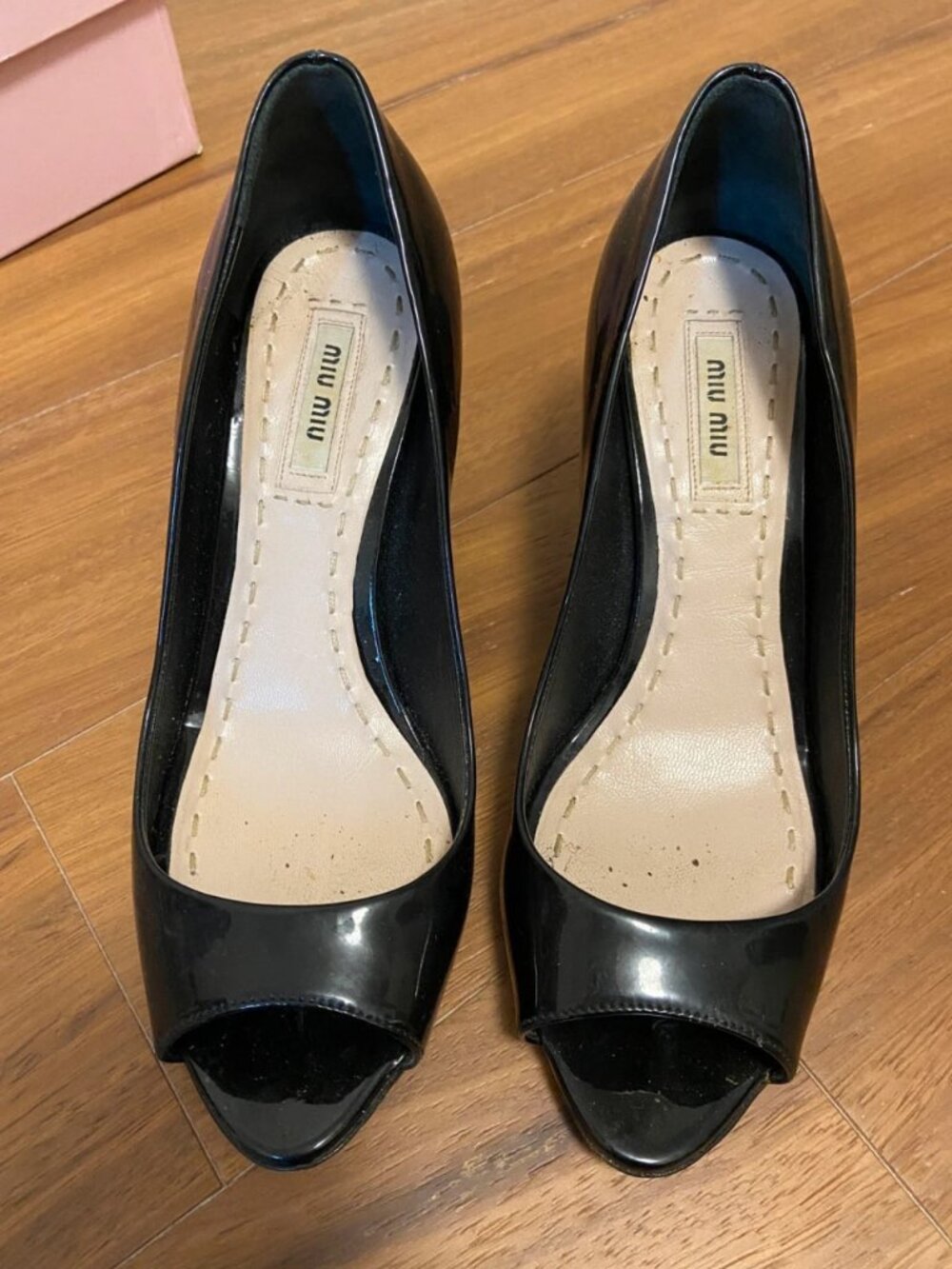 Black Patent Leather Peep Toe Wedge Heels Women’s Size EU 35.5 / US 5